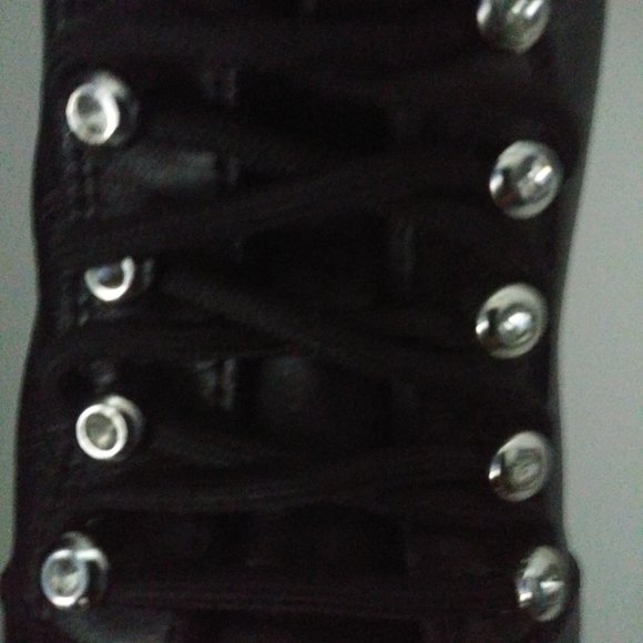 ZARA Black Leather Combat Boots Rhinestone Lace Up EU36 US6 Grunge Whimsigoth - Picture 2 of 7